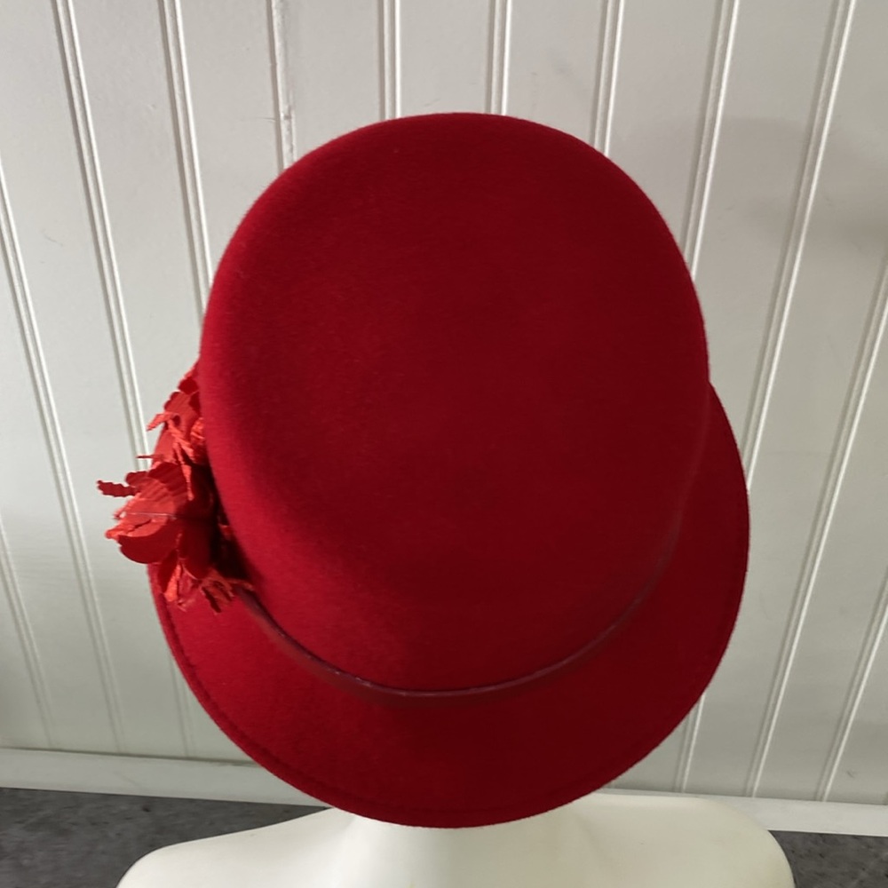 A August Vintage Red 100% Wool Hat Bow Church Cloche‎ Fedora Lipstick Red - Picture 6 of 14